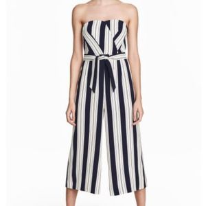 H&M Navy and White Striped Jumpsuit